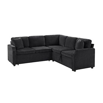 Pnronnc L Shaped Sectional Sofa Bed Upholstered Sleeper Couch with Storage and Chenille Upholstery