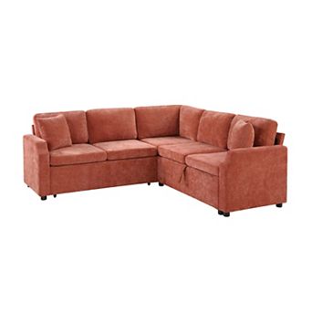 Pnronnc L Shaped Sectional Sofa Bed Upholstered Sleeper Couch with Storage and Chenille Upholstery
