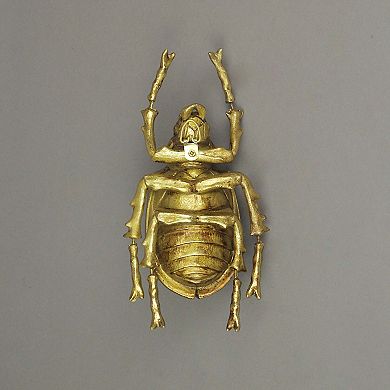 Resin Gold Ground Beetle Painted Sculpture Wall Art Home Decor Hanging Statue