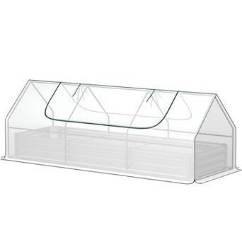 Raised Garden Bed with Greenhouse Cover, Steel Planter Box with Roll-Up Window