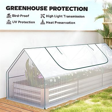 Raised Garden Bed with Greenhouse Cover, Steel Planter Box with Roll-Up Window