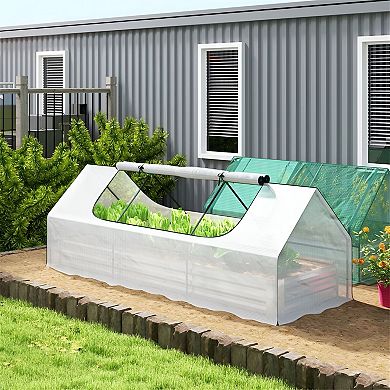 Raised Garden Bed with Greenhouse Cover, Steel Planter Box with Roll-Up Window