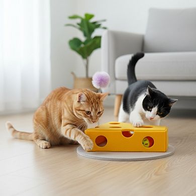 Interactive Cat Puzzle Toy with Balls and Feather Teaser Cheese Shape Enrichment Toys