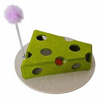 Interactive Cat Puzzle Toy with Balls and Feather Teaser Cheese Shape Enrichment Toys