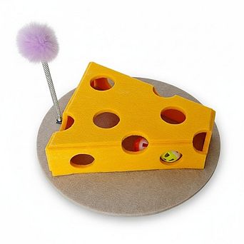 Interactive Cat Puzzle Toy with Balls and Feather Teaser Cheese Shape Enrichment Toys