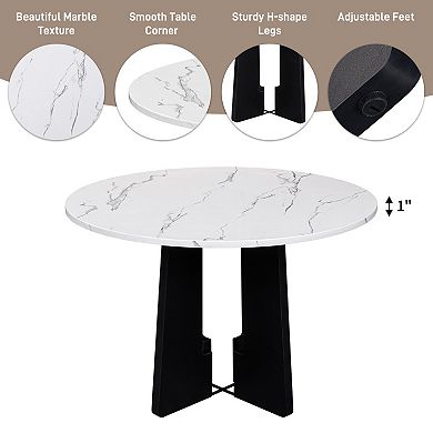 Pnronnc 5-Piece Round Dining Table Set, Kitchen Table Set with 4 Upholstered Chairs