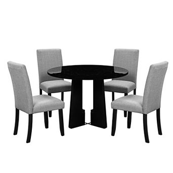 Pnronnc 5 pc Round Dining Table Set, Kitchen Table Set with 4 Upholstered Chairs