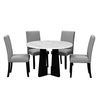 Pnronnc 5 pc Round Dining Table Set, Kitchen Table Set with 4 Upholstered Chairs