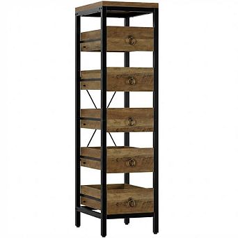 Wood Fruit and Vegetable Storage Rack, 5 tier Narrow Snack Display Stand, Utility Shelf Organizer