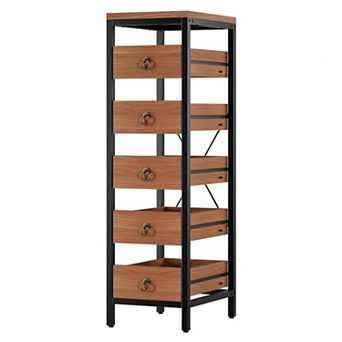 Wood Fruit and Vegetable Storage Rack, 5 tier Narrow Snack Display Stand, Utility Shelf Organizer