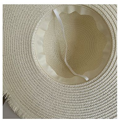 Straw Wide Brim Sun Hat with Lace Bow Detail Elegant Summer Beach Hat