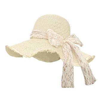 Straw Wide Brim Sun Hat with Lace Bow Detail Elegant Summer Beach Hat
