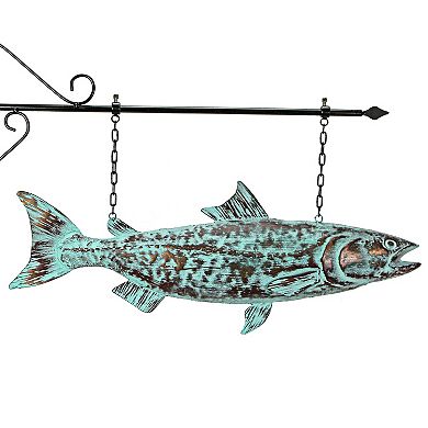 30in Metal Salmon Hanging Wall Bracket Verdigris Copper Coastal Outdoor Decor