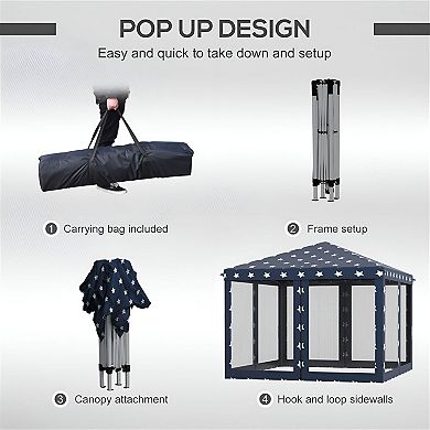 Pop Up Canopy Shelter with Carry Bag and Mesh Panels for Backyard or Beach
