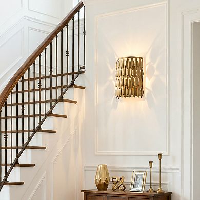 11" Art Deco Gold 1-Light Leaf Flush Mount Wall Light Sconce for Hallway