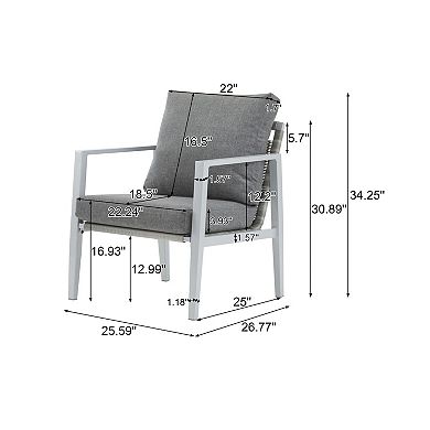 Modern Patio Lounge Chair Aluminum Frame Rope Design Cushioned Seat