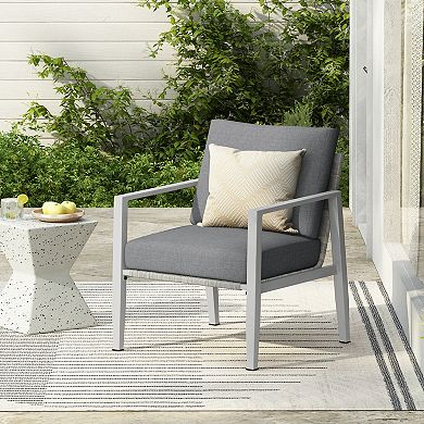 Modern Patio Lounge Chair Aluminum Frame Rope Design Cushioned Seat