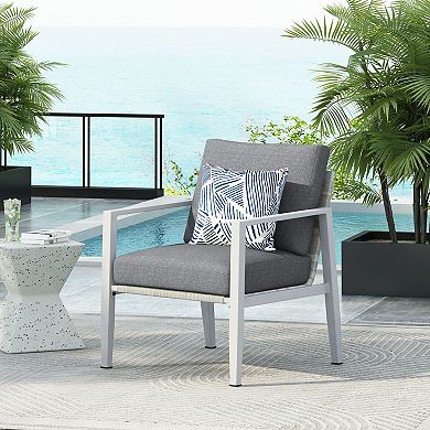 Modern Patio Lounge Chair Aluminum Frame Rope Design Cushioned Seat