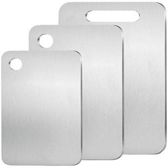 Cutting Board Set of 3, Double Sided Pure Stainless Steel, Food-Grade Metal Meat Chopping Board Mat