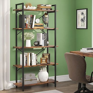 Industrial 5-Shelf Bookcase for Living Room, Bedroom, Office, or Balcony