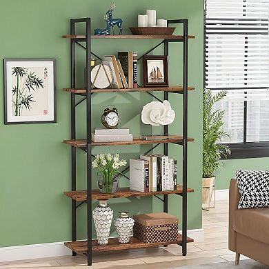 Industrial 5-Shelf Bookcase for Living Room, Bedroom, Office, or Balcony
