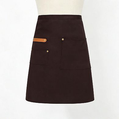 Waist Apron with Multiple Pockets Adjustable Tie Straps Half Apron for Cooking Serving Barista