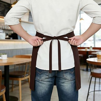 Waist Apron with Multiple Pockets Adjustable Tie Straps Half Apron for Cooking Serving Barista