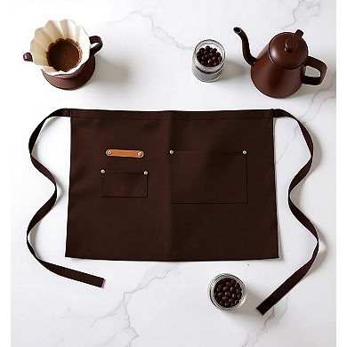 Waist Apron with Multiple Pockets Adjustable Tie Straps Half Apron for Cooking Serving Barista