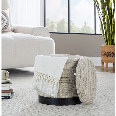 Loheer Handwoven Wool Storage Ottoman with Metal Base