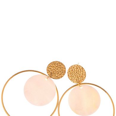 Gold Tone Textured Stud Earrings with Hoop and Disc Detail