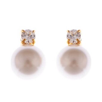 Gold Tone Textured Stud Earrings with Hoop and Disc Detail