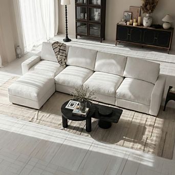 146.5" Oversized L-Shaped Cloud Sectional Couch, 4-Seat Modular Sofa with Ottoman for Living Room