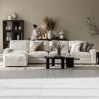 146.5" Oversized L-Shaped Cloud Sectional Couch, 4-Seat Modular Sofa with Ottoman for Living Room