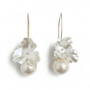 Women's Floral Drop Earrings with Sculpted Petal Design and Pearl Accent