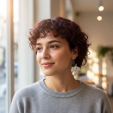 Women's Floral Drop Earrings with Sculpted Petal Design and Pearl Accent