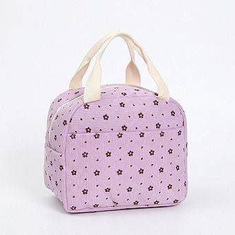 Checkered Zip Top Lunch Bag Insulated Small Tote with Handle Portable Food Carrier