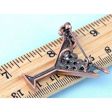 Copper Tone Purple Rhinestones Cocktail Wine Cherry Glass Brooch Pin