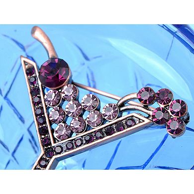 Copper Tone Purple Rhinestones Cocktail Wine Cherry Glass Brooch Pin