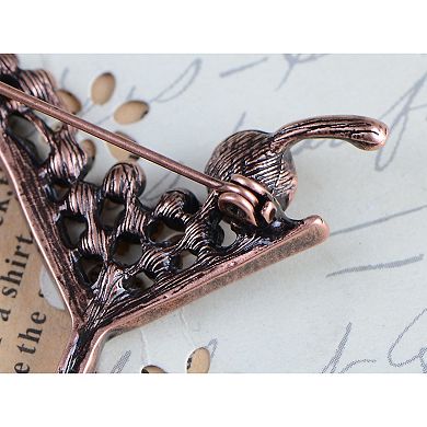 Copper Tone Purple Rhinestones Cocktail Wine Cherry Glass Brooch Pin