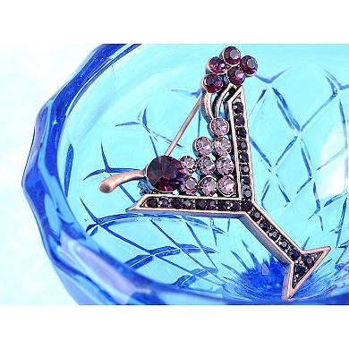 Copper Tone Purple Rhinestones Cocktail Wine Cherry Glass Brooch Pin