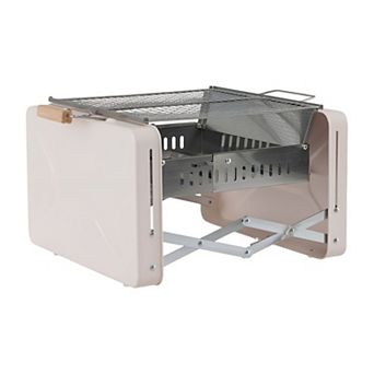 Portable Charcoal Grill with Folding Suitcase Design and Dual Grill Grates for Camping