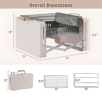 Portable Charcoal Grill with Folding Suitcase Design and Dual Grill Grates for Camping