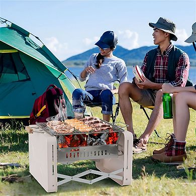 Portable Charcoal Grill with Folding Suitcase Design and Dual Grill Grates for Camping