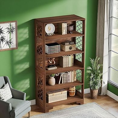 Six-Tier Freestanding X-Pattern Shelf for Home or Office Storage and Display