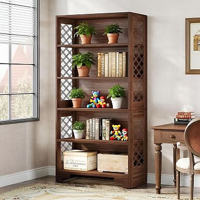 Six-Tier Freestanding X-Pattern Shelf for Home or Office Storage and Display