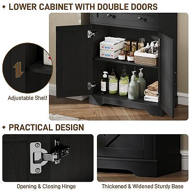 Tall Bathroom Storage Cabinet with 3 Drawers, Adjustable Shelves & Doors for Bathroom Organization