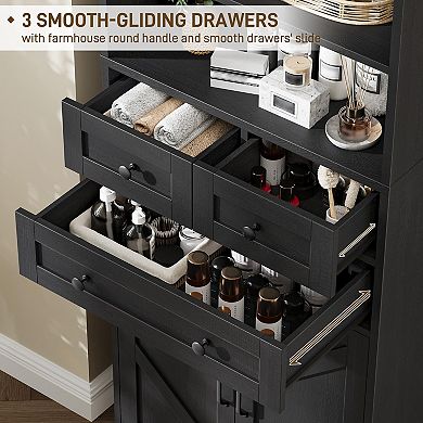 Tall Bathroom Storage Cabinet with 3 Drawers, Adjustable Shelves & Doors for Bathroom Organization