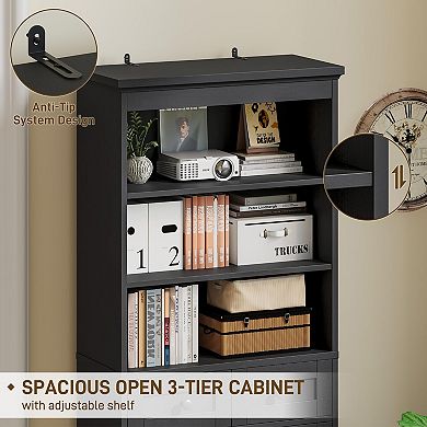 Tall Bathroom Storage Cabinet with 3 Drawers, Adjustable Shelves & Doors for Bathroom Organization