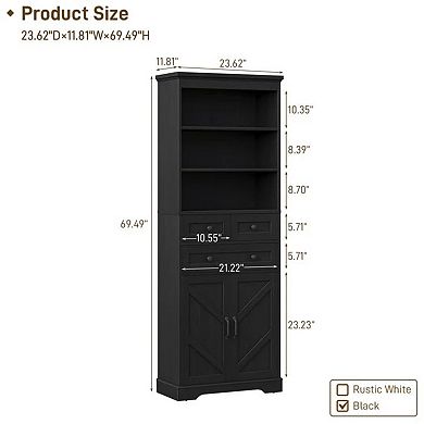 Tall Bathroom Storage Cabinet with 3 Drawers, Adjustable Shelves & Doors for Bathroom Organization