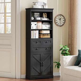 Tall Bathroom Storage Cabinet with 3 Drawers, Adjustable Shelves & Doors for Bathroom Organization